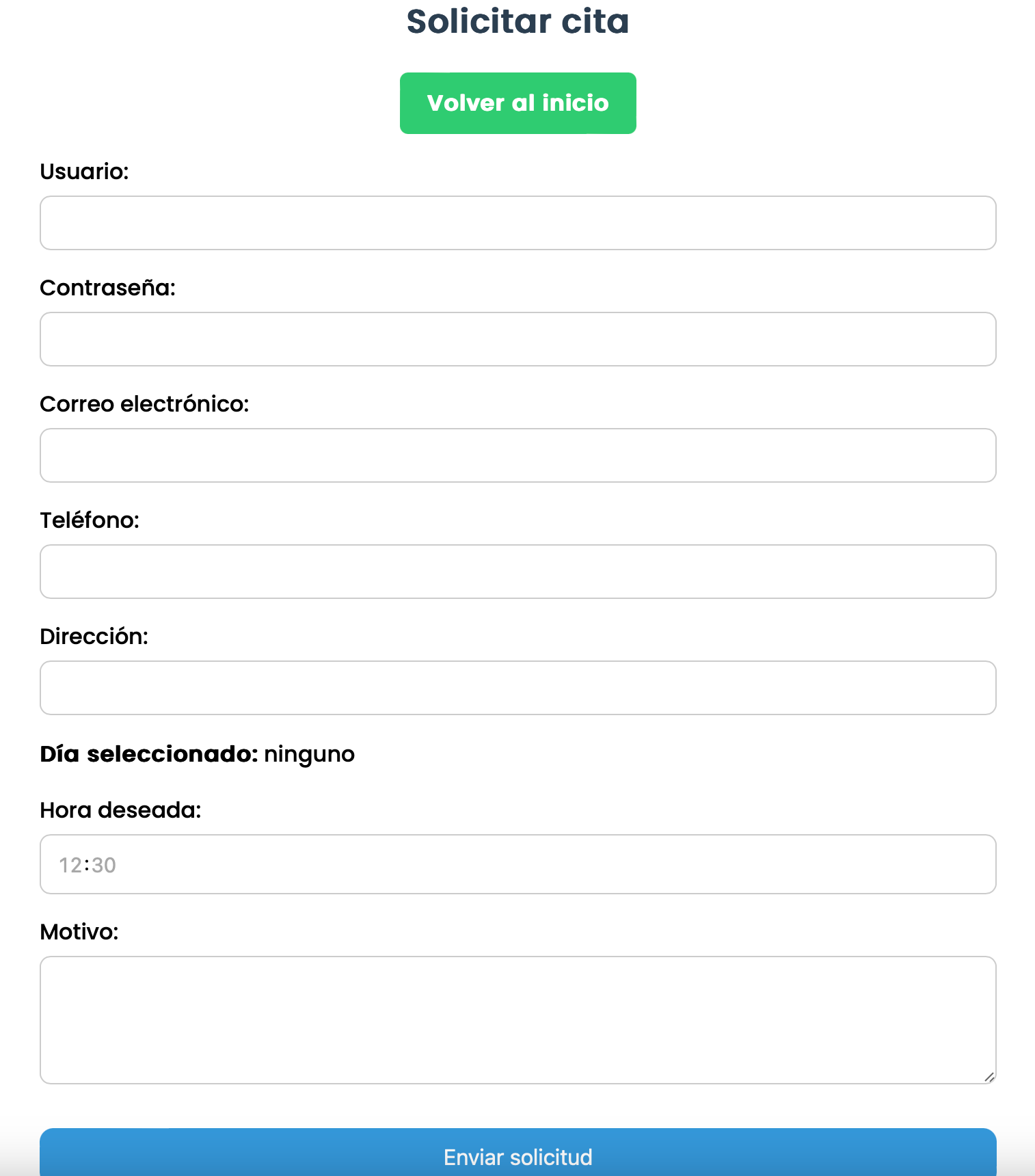 Solicitud de cita en portal paciente FisioCloud