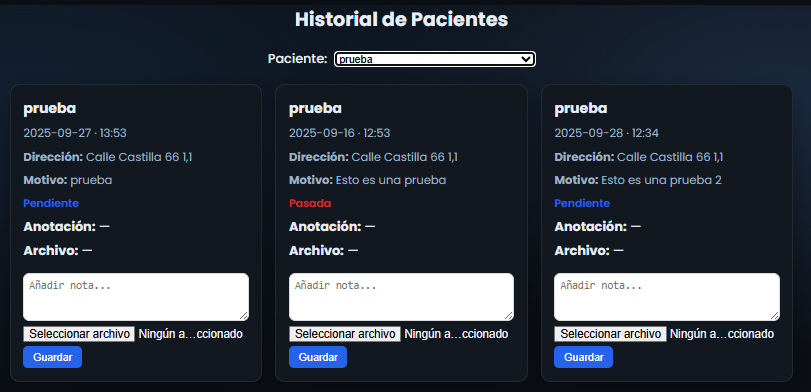 Historial de pacientes Fisiocloud